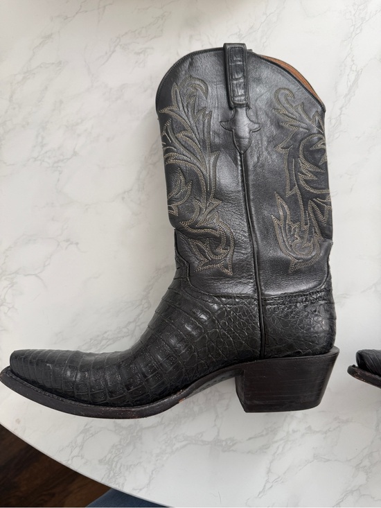 Lucchese Shoes - Lucchese Black Caiman Embroidered Leather Western Boots